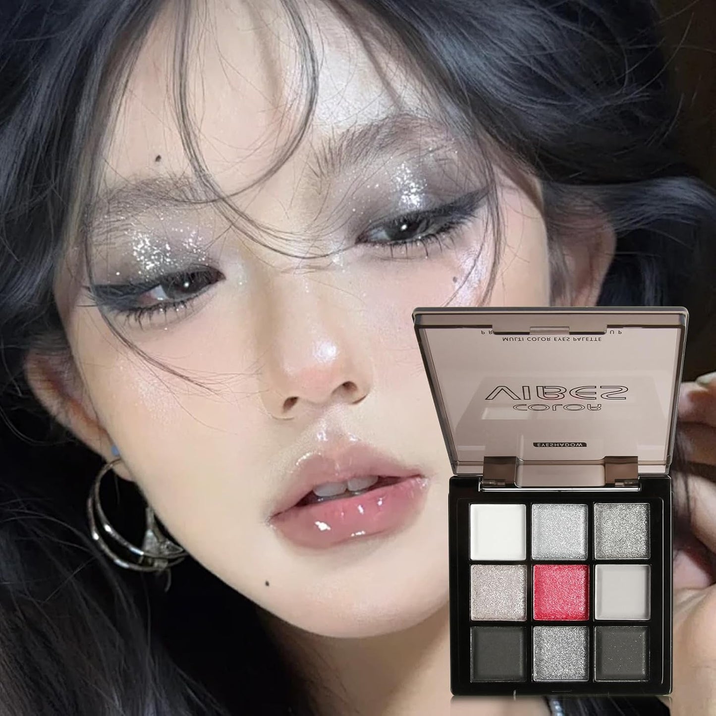 9 Colors Smoky Eyeshadow Palette – Silver, Black, Gray & Red Eyeshadow for Bold Eye Looks, Highly Pigmented Glitter & Matte Shades, 24-Hour Long-Lasting Waterproof Formula, Easy to Blend Eye Makeup