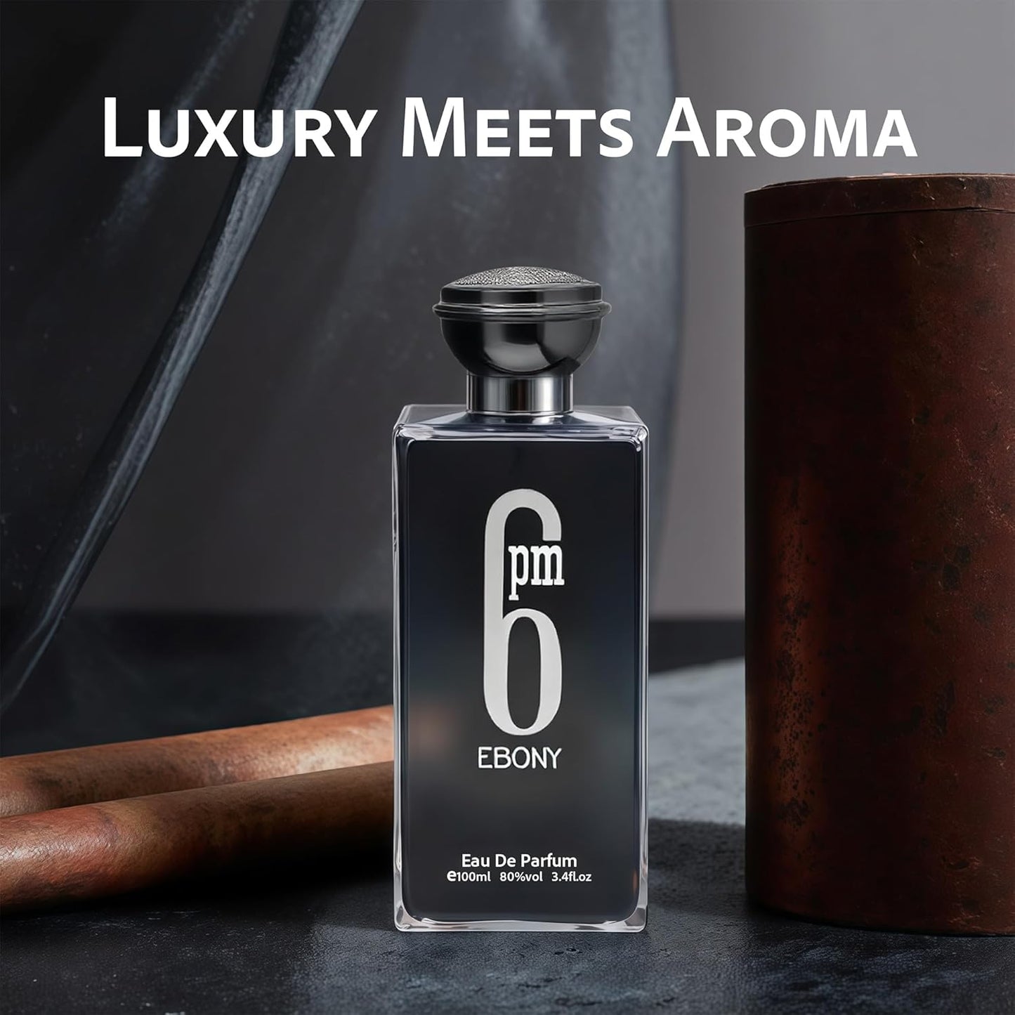 Cologne for Men 6PM Ebony 3.4 Fl Oz Eau de Toilette Spray Noted with Bergamot,Lavandin,Orange Blossom,Amber&Vanilla Fragrance Alcohol-Free Luxury Men's Perfume for Daily Use