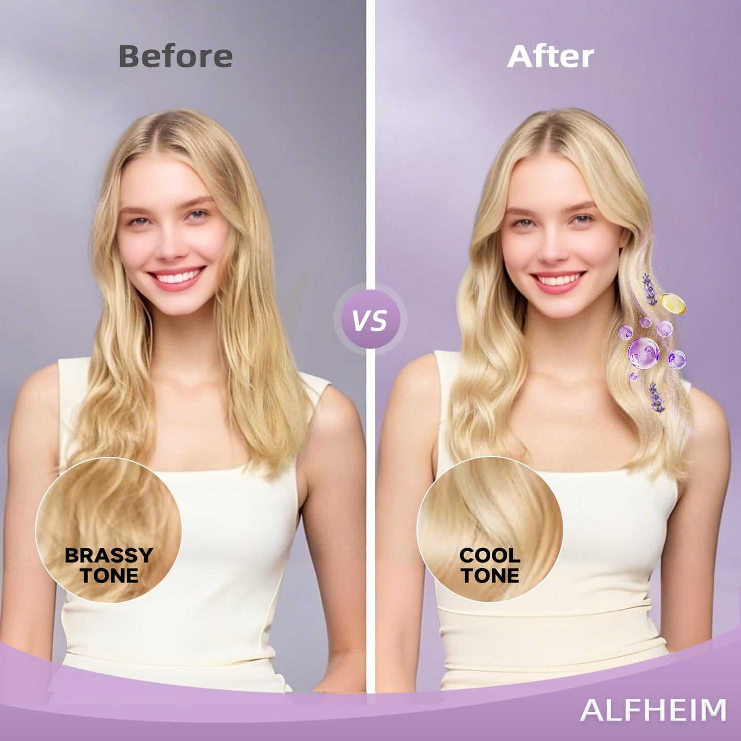 ALFHEIM Lavender+ Purple Hair Oil for Blonde, Silver & Color-Treated Hair – Anti-Brass & Frizz Control Serum – Restores Shine, Smoothness & Cool Radiance – with Grape Seed Oil – 3.38 oz / 100 ml