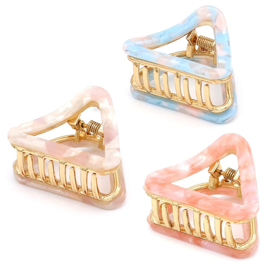 Cobahom 3 Pcs Mini Hair Clips for Women Acetate Hair Jaw Clips 3 Colors Set Fashion Hollow Triangle Hair Clips for Women Girls (Beige+ Pink+ Blue) 1.7 Inch