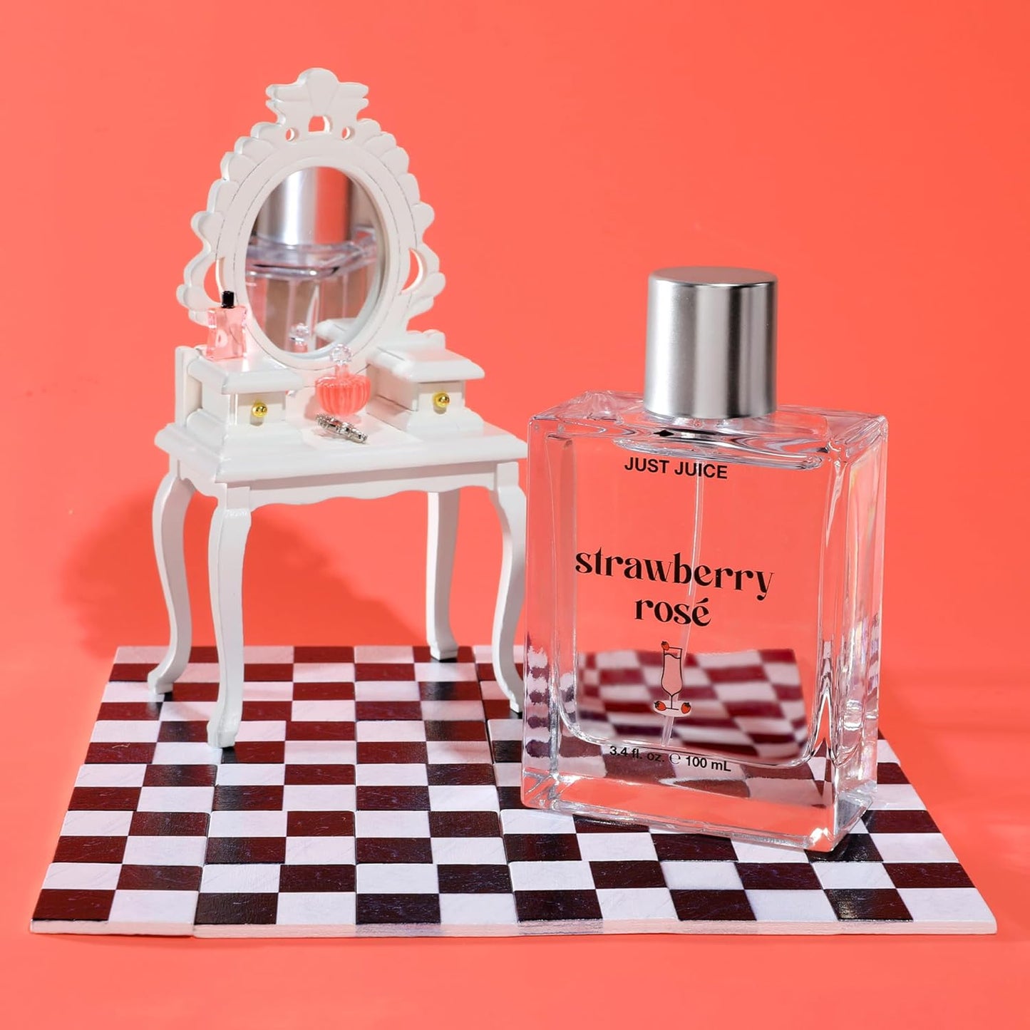 Just Juice Strawberry Rosé - Strawberry Perfume for Women and Men - Raspberry, Rose, Vanilla Musk Notes - Mini Travel Perfume - 0.3 oz