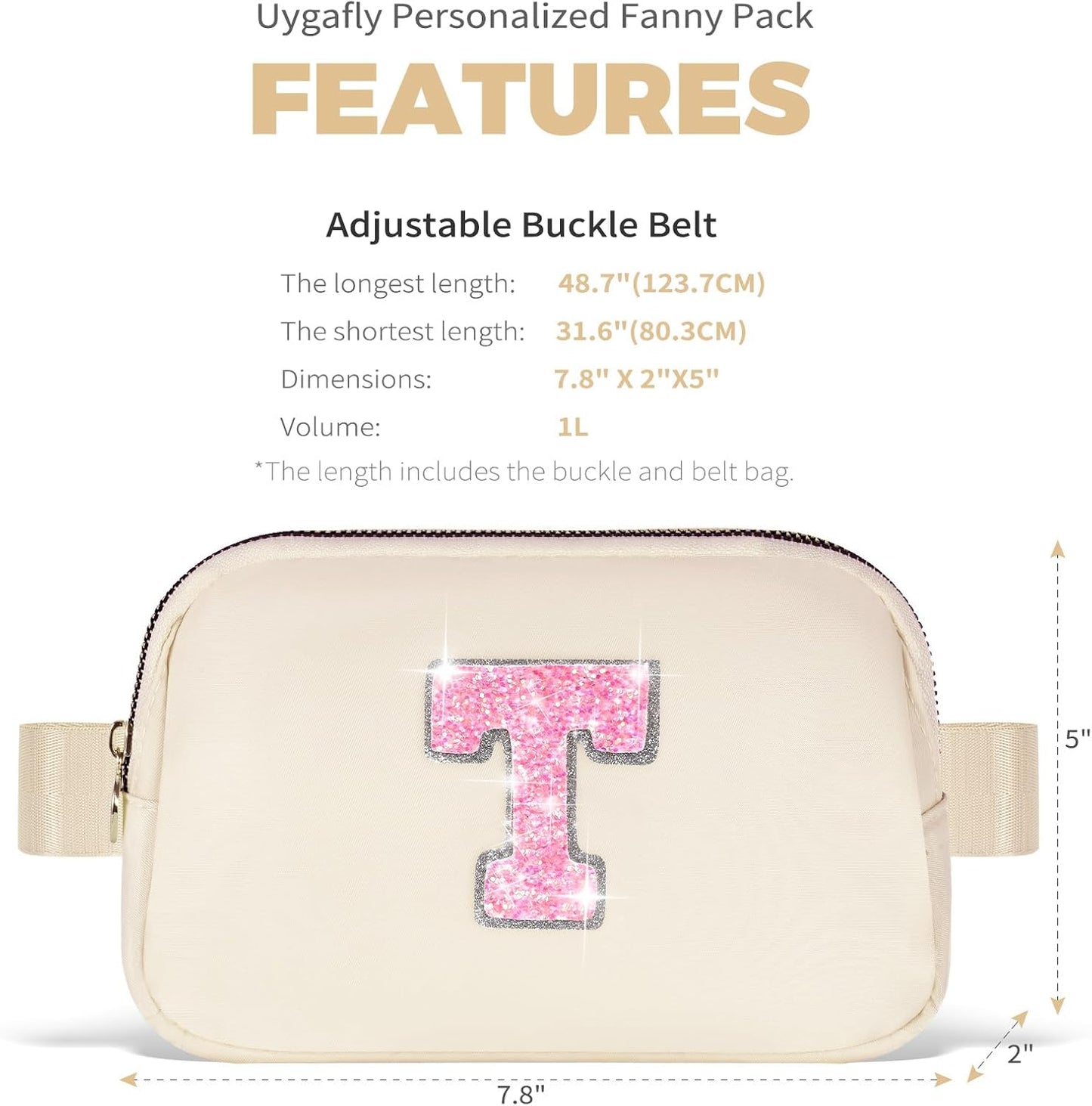 Fanny Pack Belt Bag Crossbody Bags with Initials Letter Patch Trendy Stuff for Teens Cute Stuff Birthday Gifts for Teenager Girls | Khaki,Initial T