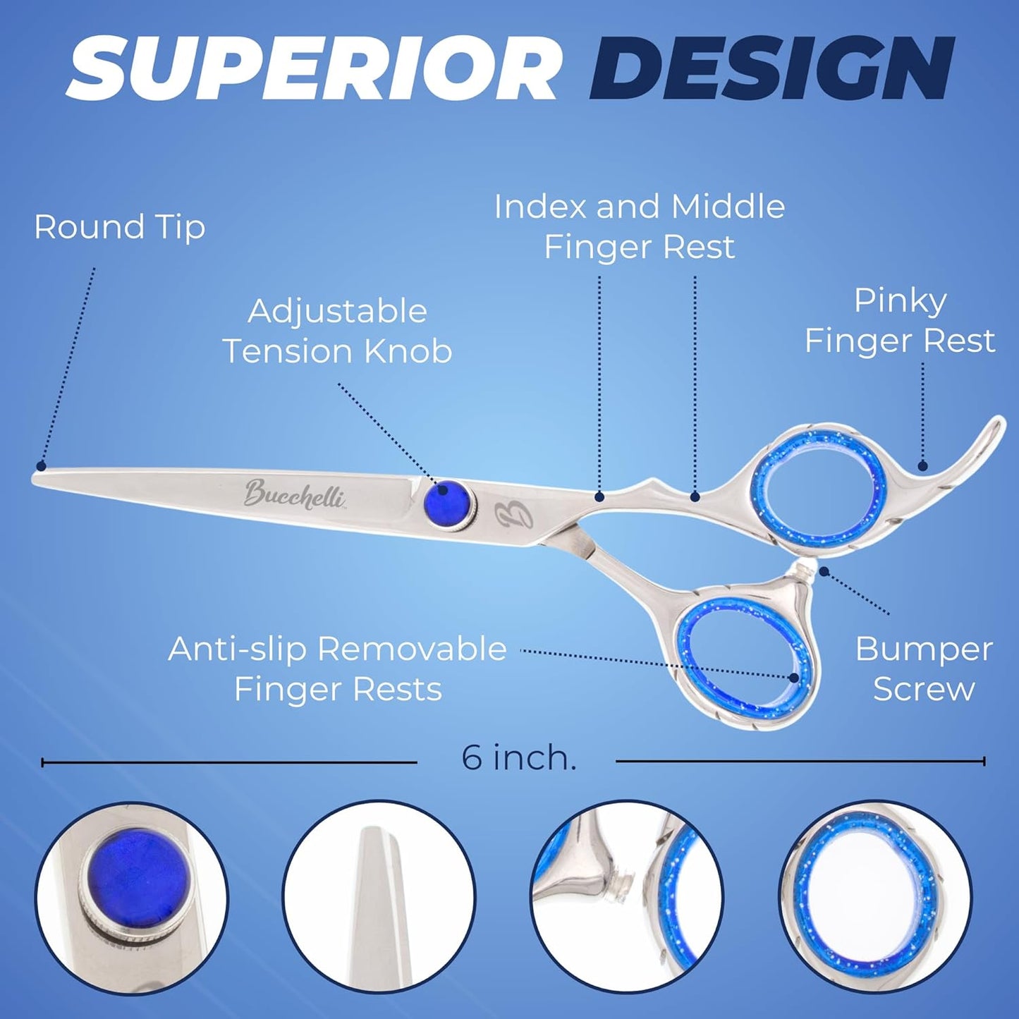 6 Inch Hair Cutting Scissors Professional - Japanese 440A - Convex Blades with Adjustable Tension Knob (Silver Right 6")
