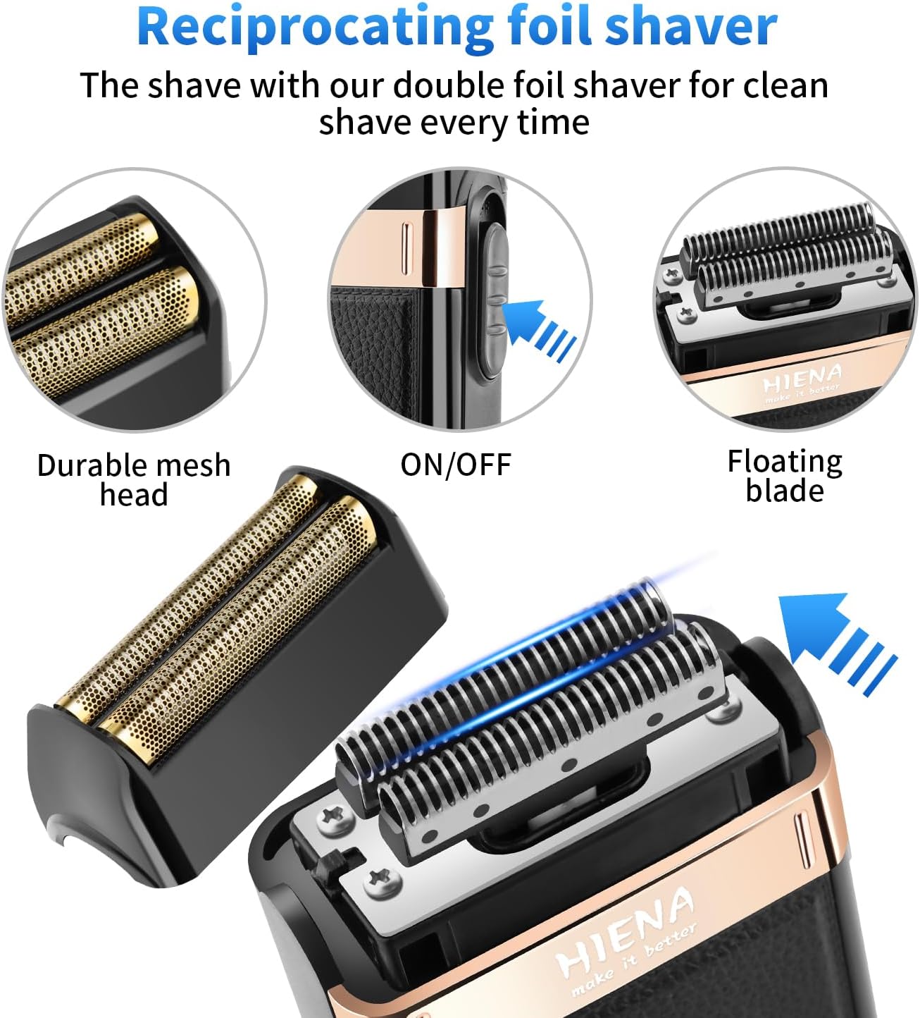 HIENA PRO Professional Cordless Hair Clippers for Men, Beard Trimmer & Elecatric Shaver & Nose Hair Trimmer Set, Rechargeable Barber Hair Cutting Grooming Kit