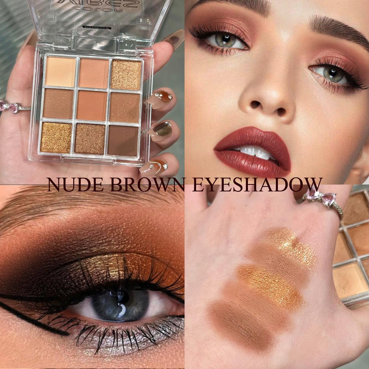 Neutral Nude Brown Eyeshadow Palette, 9 Colors Glitter Matte Eye Shadow Palette Makeup, Rose Gold Dark Brown Bronze Eyeshadow Palette, Highly Pigmented Waterproof Chocolate Eyeshadow Palette