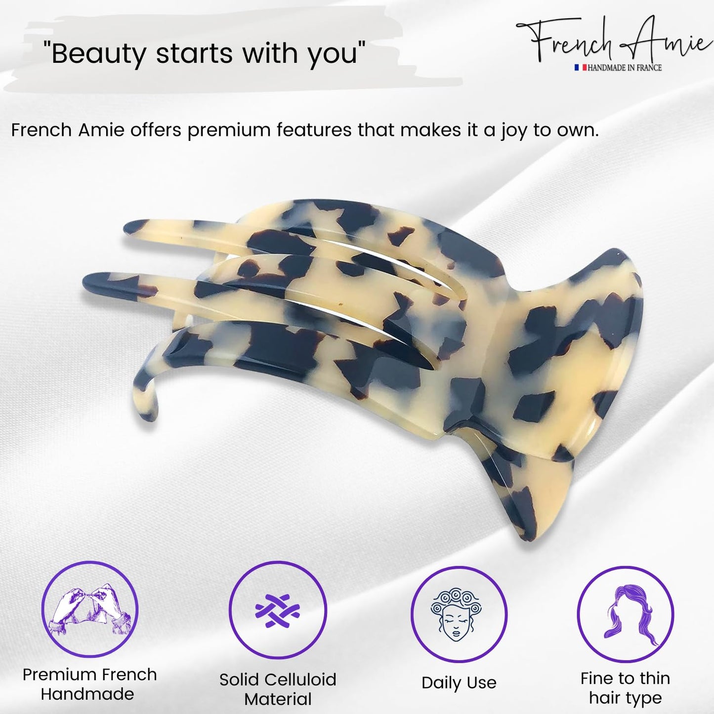 French Amie Pelican White Tokyo Handmade Celluloid Side Slide Beak Duck Jaw Hair Claw Clip Clamp Clutcher for Fine Hair Types