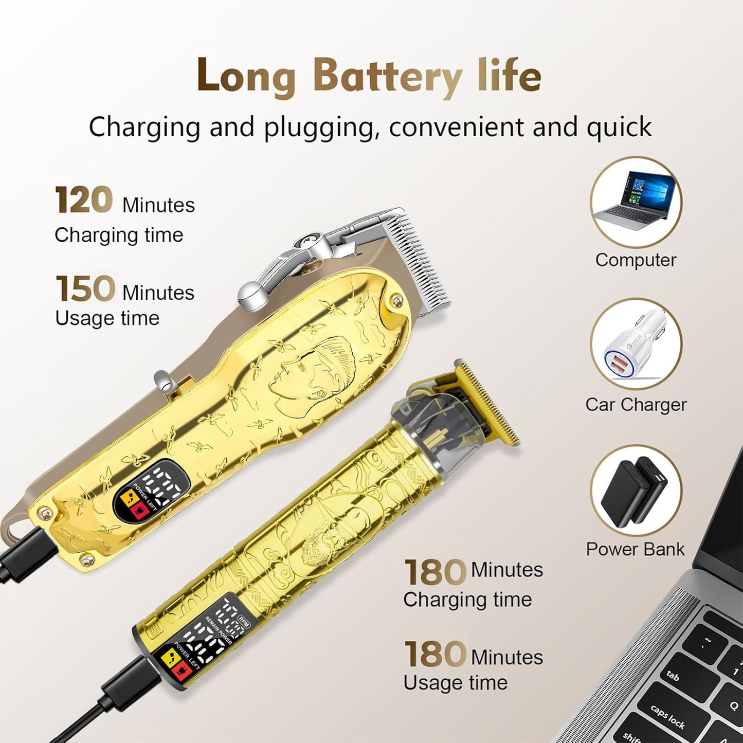 Men’s Gold Hair Clippers, Cordless Professional Barber Clippers & Trimmers with LED Display, Long Runtime, Electric Grooming Kit for Haircuts & Beard Trimming,Gift for Husband, Father, Boyfriend