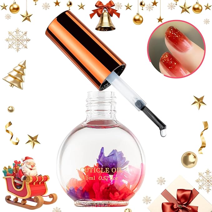 JIASHENG Cuticle Oil, Scented Cuticle Nail Oil Infused with Real Flowers, Hydrates, Moisturizes, Strengthens, Repairs, Revitalizing Cuticle Oils for Nails Damage Dry Cuticle, Rose, 15 ml /0.52 fl. oz