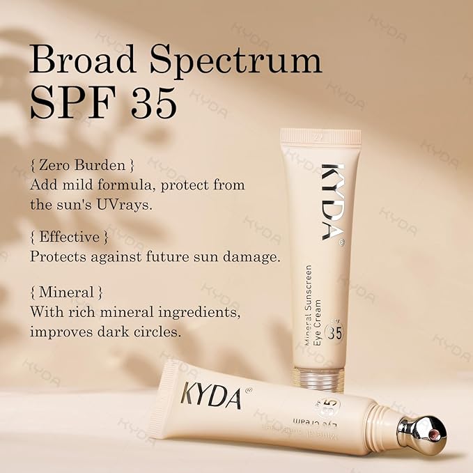 KYDA Mineral Sunscreen Eye Cream, 3-in-1 Anti-Aging Eye Cream, SPF 35, for Dark Circle and Fine Lines, Pink