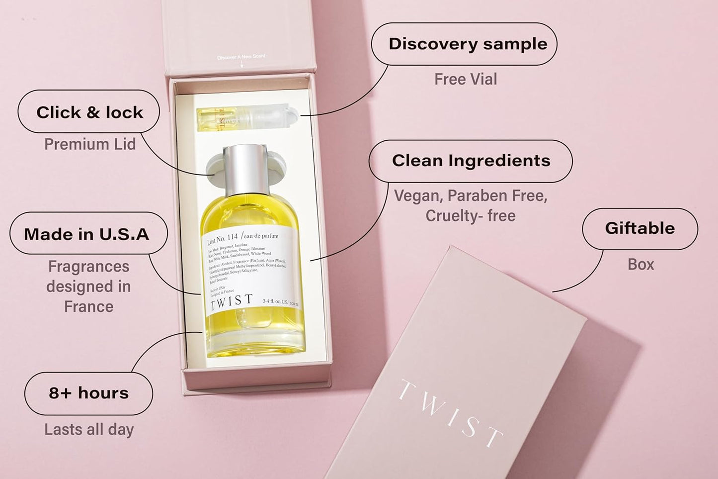 Twist Lost No. 114 - Inspired by Phl. Missing Person, Long-Lasting Perfume for Women & Men, Vegan, Clean Ingredients, Musk & Bergamot Unisex Fragrance – Spray 100 ml | 3.4 fl. oz