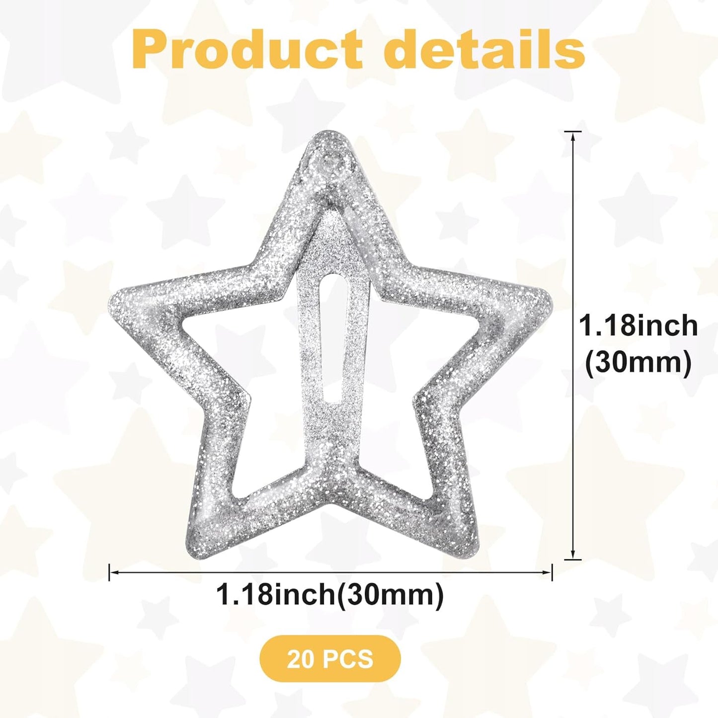 Joez Wonderful 20 Pcs Star Hair Clips, 1.18"/3cm Metal Snap Hair Clips, Cute Star Clips Hair Barrettes, Non-Slip Fashion Hair Accessories for Women (Silver Shiny)