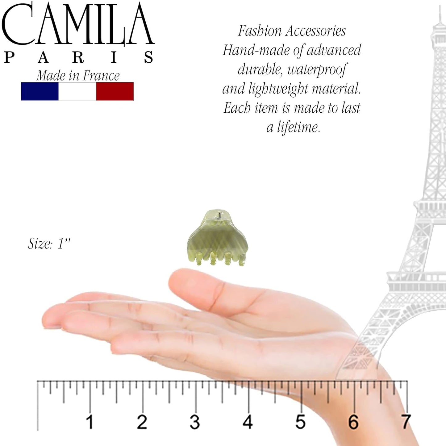 Camila Paris CP3199 French Hair Clip for Women, Small 1 inch Set of 2 Green Girls Hair Claw Clips Jaw Fashion Durable and Styling Hair Accessories for Women, Strong Hold No Slip Grip, Made in France