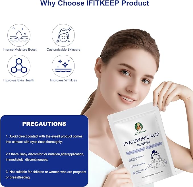 Hyaluronic Acid Powder,Low Molecular Weight,Not Edible Hyaluronic Acid Powder for Skin Care,Vegan Cosmetic Grade,Water-Soluble HA for DIY Face Serum & Anti-Aging Skincare (1)