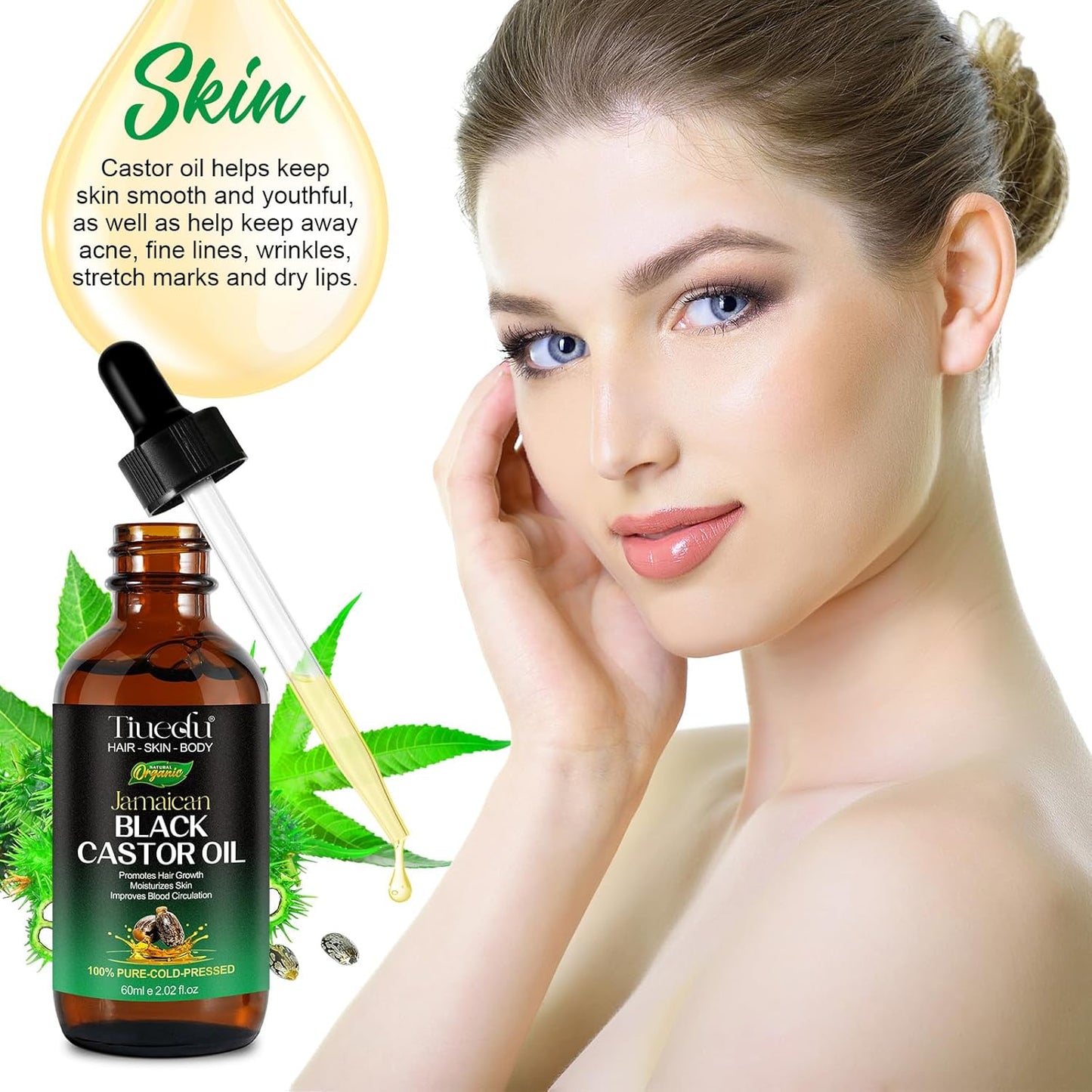 Tiuedu Jamaican Black Castor Oil for Hair Growth,Thicker Eyelashes & Eyebrows,Castor Oil for Hair,Face,Body & Skin,100% Pure Cold Pressed Black Castor Oil,Hair Nourishing Oil,Massage Oils