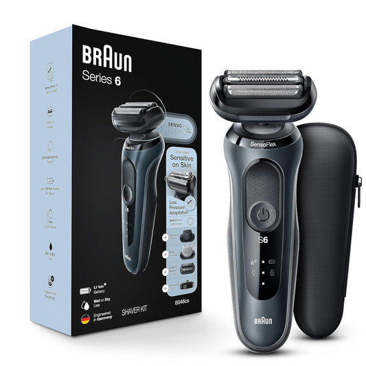 Braun Series 6 6046cs Electric Razor for Men, Wet & Dry, Electric Razor, Rechargeable, Cordless Foil Shaver with Charging Stand, Travel Case and Precision Trimmer, Black