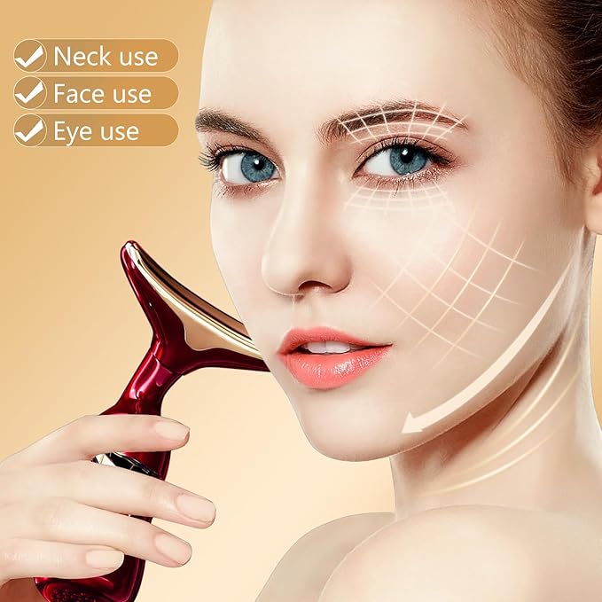 MMRH Firming Wrinkle Beauty Devicer for Facial/Neck/Eye, Multifunctional Vibration Massage Instrument, 3-in-1 Facial Skincare Instrument for Skin Care for Improve,Smooth and Tightening Skin (red)