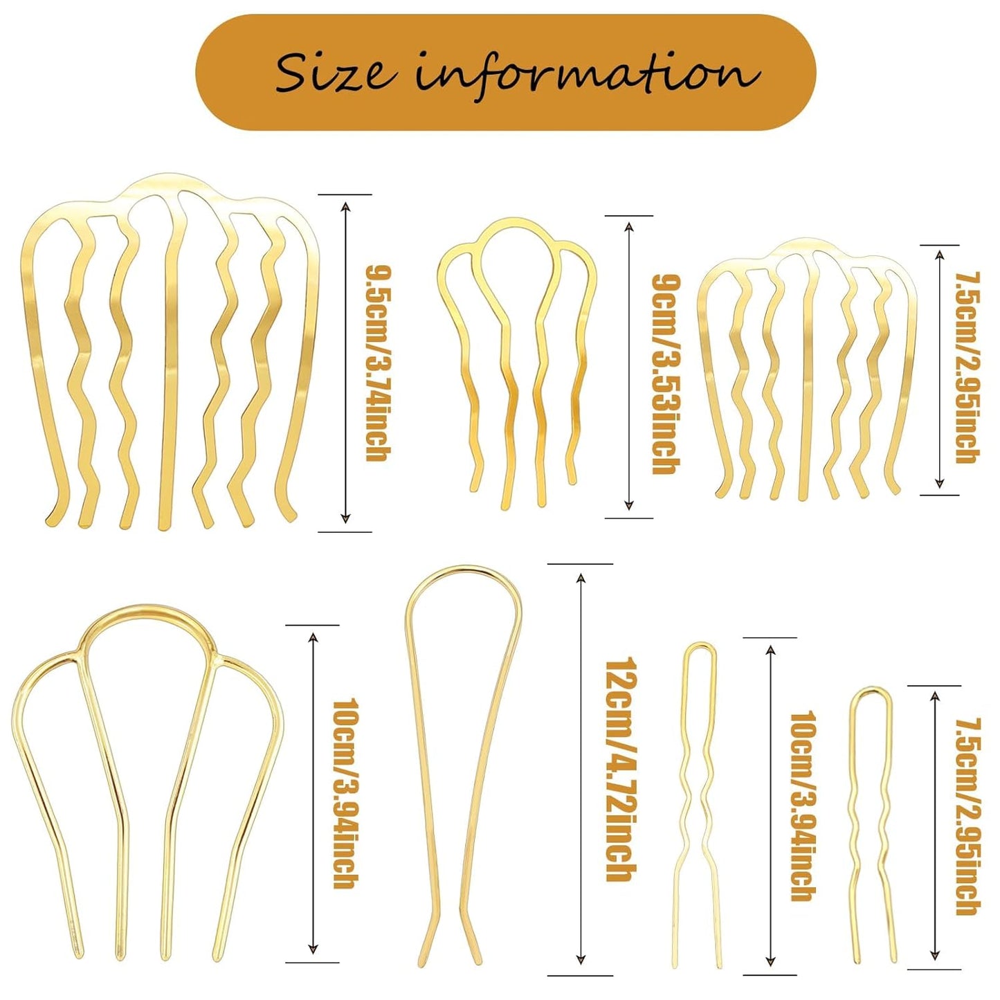 12 Pieces Hair Side Combs Metal Hair Fork Clip French Twist Comb Updo Hair Stick, U-Shape Teeth Styling Tools Messy Bun Maker Vintage Hairstyle Hair Pins Hair Accessories for Women and Girls