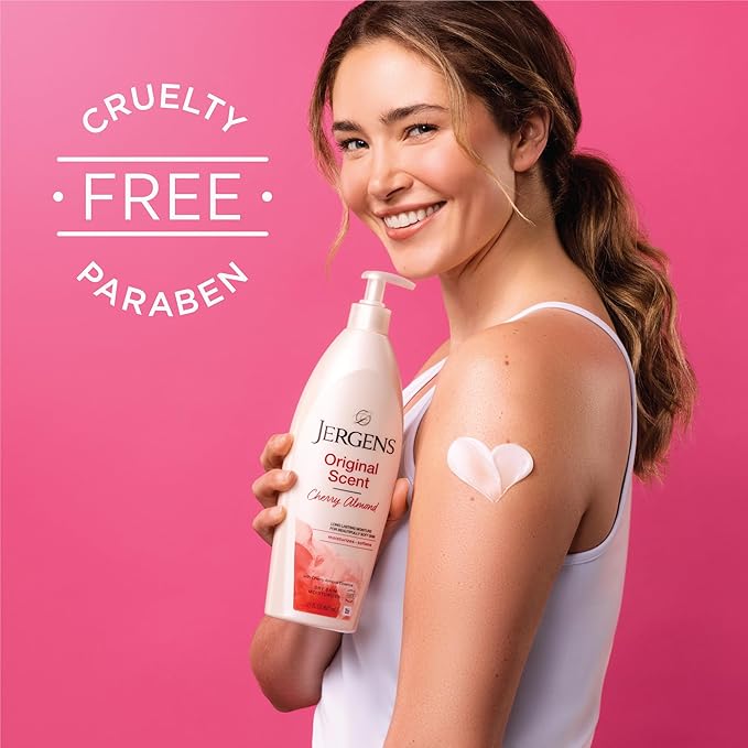 Jergens Original Scent Dry Skin Body Lotion, Hand and Body Moisturizer, Cherry Almond Essence, Dermatologist Tested, 21 Oz