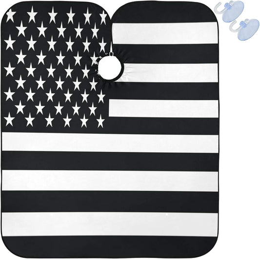 visesunny Barber Cape Black White American Flag Polyester Hair Cutting Salon Cape Apron Anti-Static Haircut Water-Resistant Shaving Cloth Beard Shaving Bib Hairdressing Cape