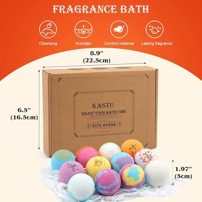 Bath Bombs Salt Balls,12 PCS Gift Set,Vanilla Menthol Rose Extract Essential Oils,Moisturizing Dry Skin,Fizzy Spa,Relaxing,Bubble Bath Bomb Gifts Idea for Men Women
