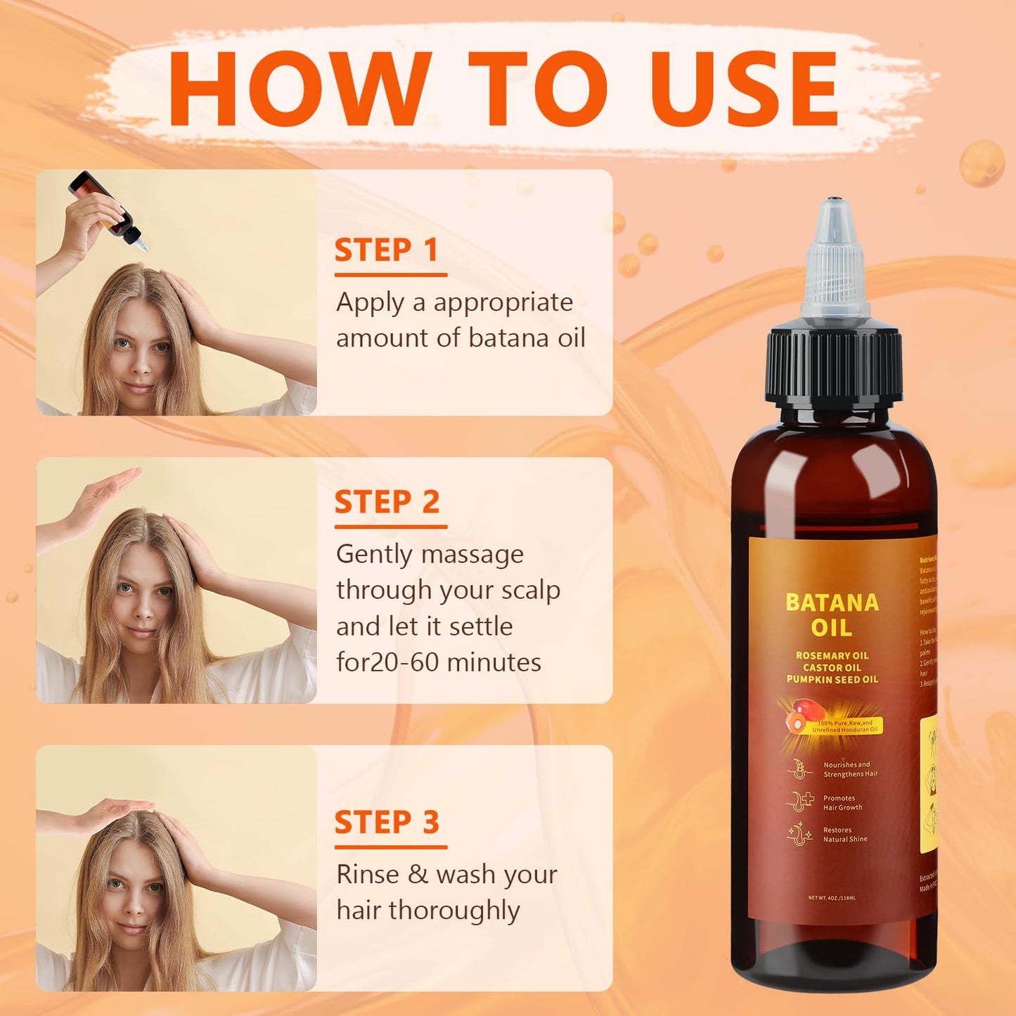 Natural Batana Hair Revival Formul, 4-in-1 Liquid Batana Oil, Batana Oil for Hair, Rosemary Oil for Hair, for Men and Women, Prevents Dry Hair & Hair Loss for All Hair Types (2PCS)