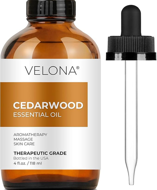 velona Cedarwood Essential Oil 4 Fl Oz | Therapeutic Grade 100% Pure and Natural | for Aromatherapy Diffuser, Massage, Skincare, Haircare, Soapmaking