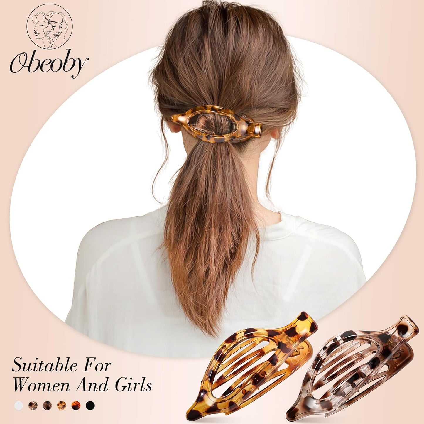 Obeoby 6 PCS Flat Hair Clips for Women, French Flat Claw Clips Hair Accessories Barrettes Large Medium Duckbill Stocking Stuffers Christmas Gifts (Tortoiseshell)