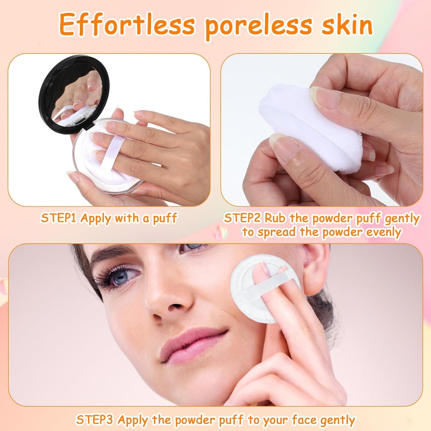 40PCS Cotton Powder Puffs Pure Cotton Soft Washable Loose Powder Puff Makeup Puffs for Powders Foundation with Ribbon 2.36 Inch Round Makeup Dusting Powders Puff for Loose Body Wet Dry