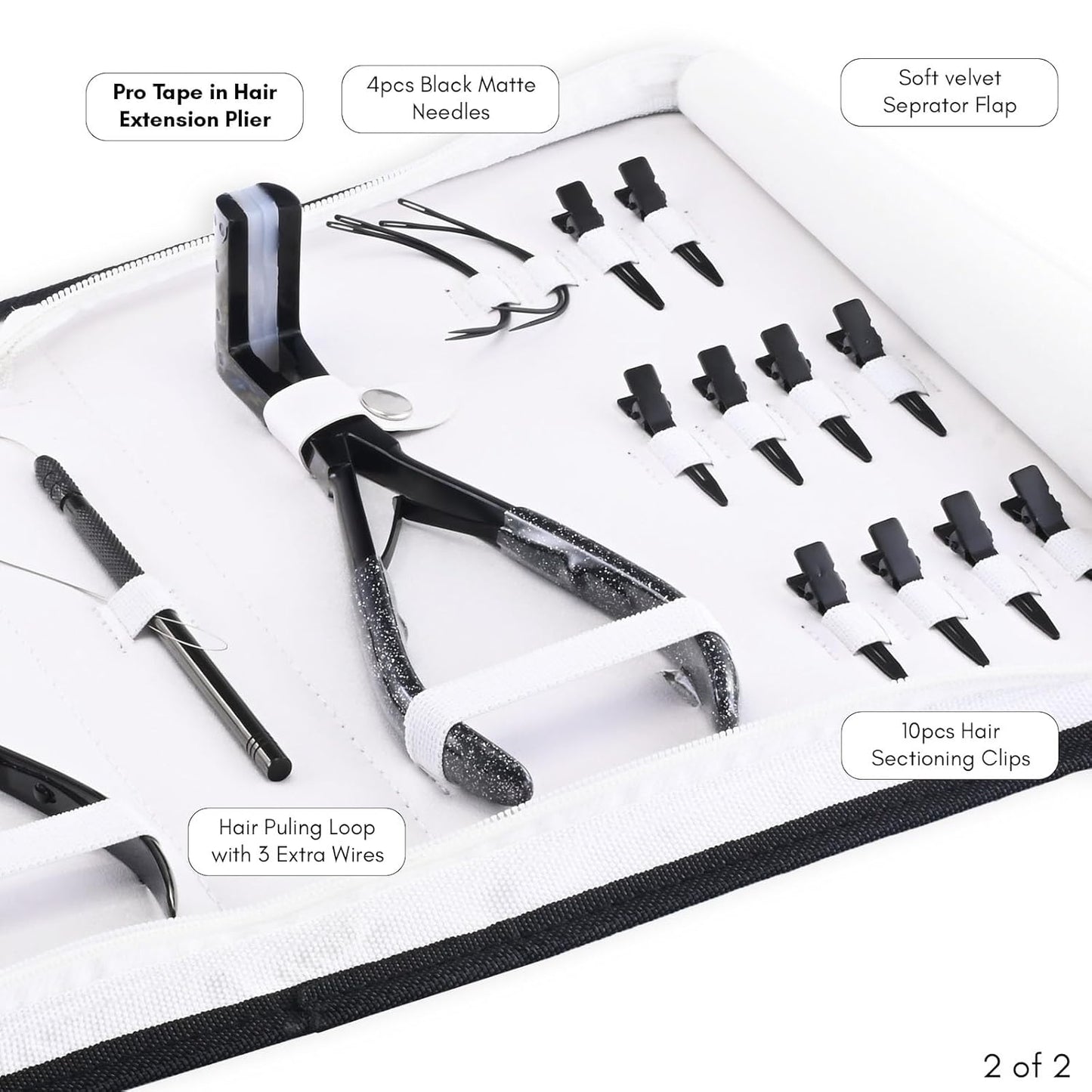 My Hair Tools Hair Extension Tools Kit – Tape-in Press Plier, Keratin Bond Cutter, 3 Hole Nano & Micro Beads Crimping & Remover Pliers, Hair Parting Tool, Mini Scissor, 12pcs Clips & Needles (Black)