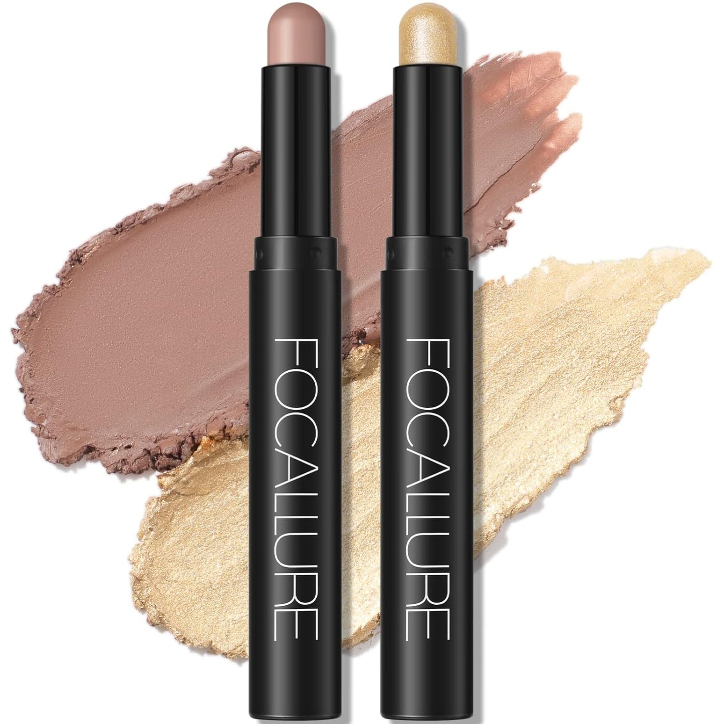 FOCALLURE 2 Pcs Cream Eyeshadow Stick,Brightener Eyeshadow Pencil Crayon,Highlighter Eye Shadow Stick Sets with Crease-proof Formula,Long Lasting Waterproof Eye Shadow Make Up,Money Glory