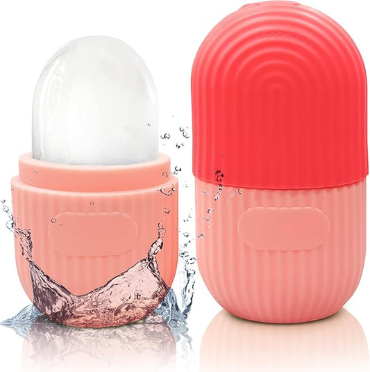 Luxury Cooling Ice Face Roller - Silicone Ice Mold for Face, Eyes, and Neck (Red)