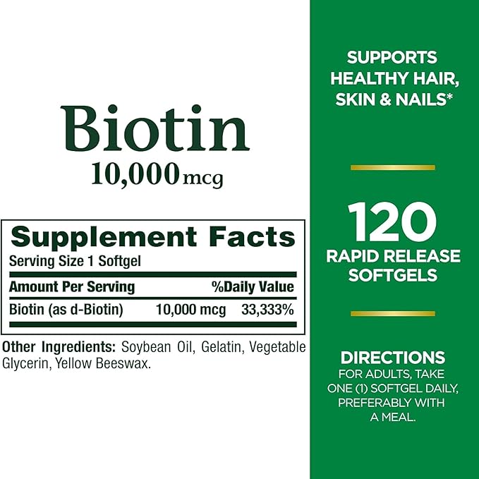 Nature's Bounty Biotin 10000 mcg Ultra Strength, Rapid Release Liquid Softgels 120 ea (Pack of 2)