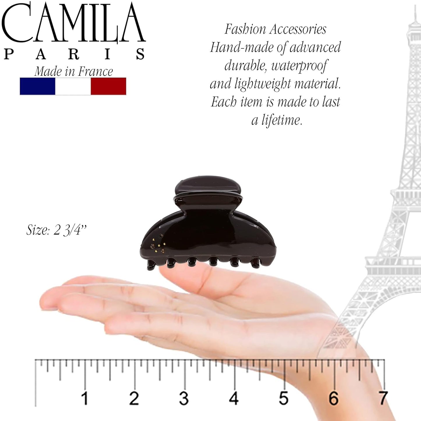 Camila Paris CP3425 French Hair Clip for Women, Girls Hair Claw Clips Jaw for Thick Hair for Long Curly Wavy Hair Fashion Styling Hair Accessories for Women, Strong Hold No Slip Grip, Made in France