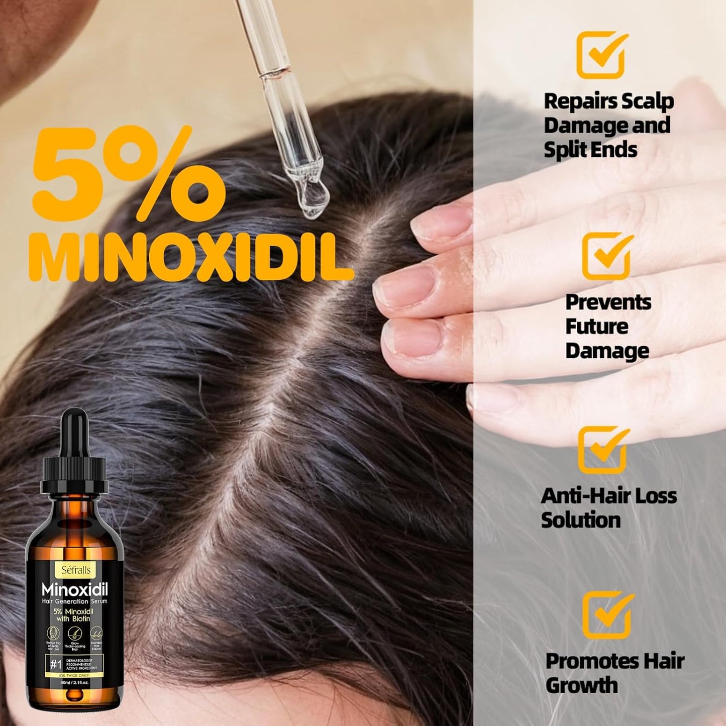 5% Minoxidil Hair Growth Serum Oil For Men and Women, Biotin Hair Serum, Safest Hair Regrowth Treatment, Prevent Scalp Hair Loss 60ml / 2.11 fl.oz