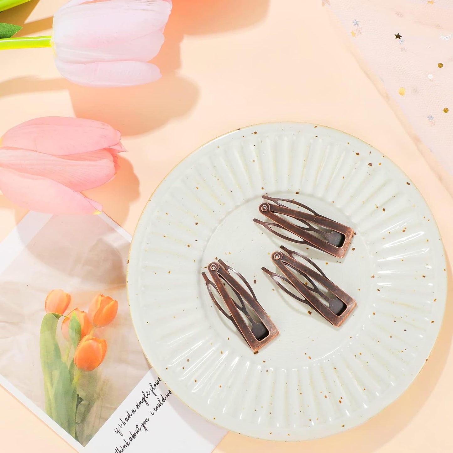 Chinco 24 Pcs Double Grip Hair Clips Metal Snap Clips Women Barrettes for Hair Making, Salon Supplies(Red Ancient Bronze,2 Inch)