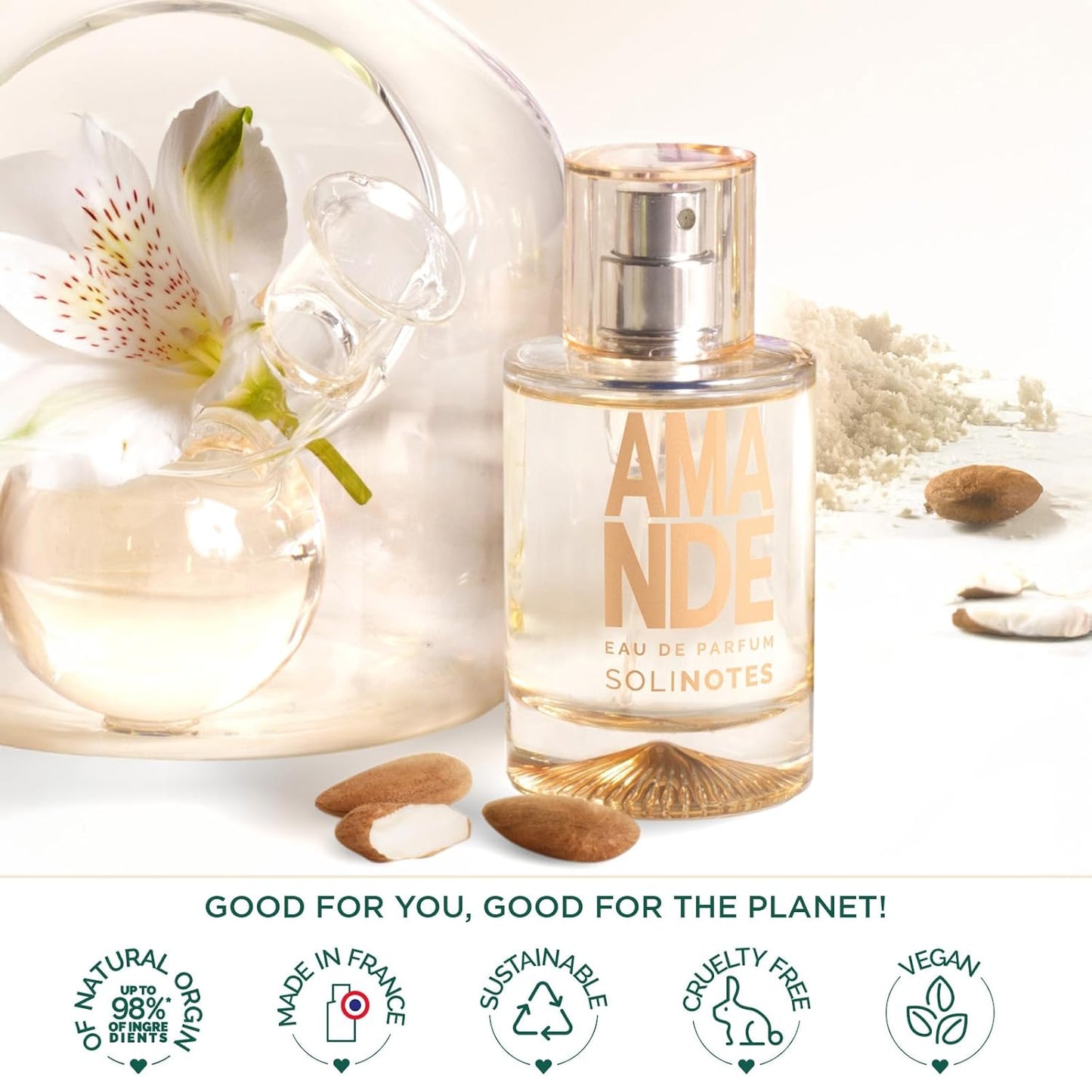 Solinotes Almond Perfume for Women & Men, 1.7 Fl Oz/ 50 ML Eau De Parfum, Delicate Floral and Soothing Scent with Premium Ingredients - Clean Perfume, Cruelty Free, Vegan, Made in France