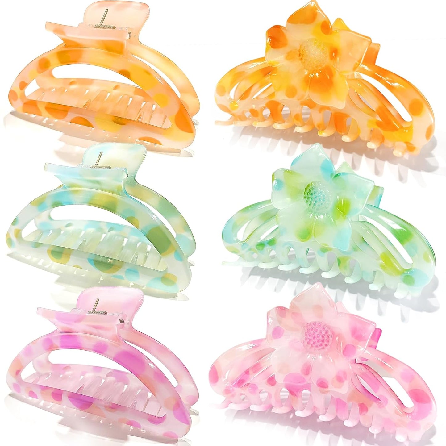Hair Clips for Women,6PCS Big Flower Claw Clips for Thick Thin Hair,Strong Hold Cute Hair Accessories for Girls,Nonslip Beach Vacation Essentials Summer Accessories (full-colored)