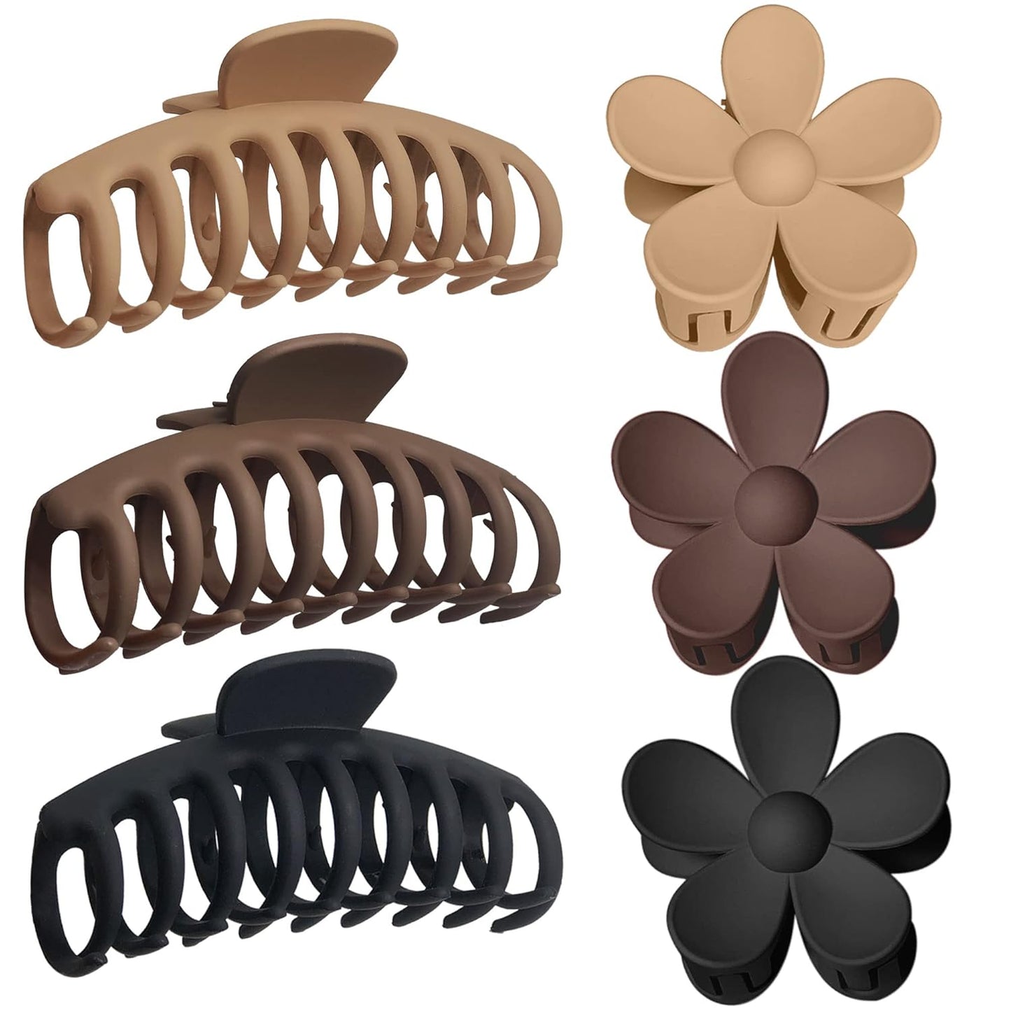 OWIIZI Hair Clip, Large Claw Clips for Thick Hair, Non-Slip Cute Flower Matte Big Hair Clips, Strong Hold Barrette Jumbo Hair Clips for Women, 6 Pieces Set