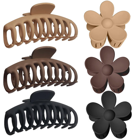 OWIIZI Hair Clip, Large Claw Clips for Thick Hair, Non-Slip Cute Flower Matte Big Hair Clips, Strong Hold Barrette Jumbo Hair Clips for Women, 6 Pieces Set