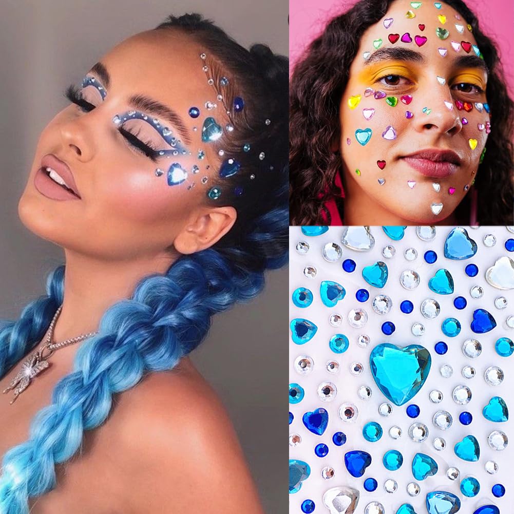 808 Pieces Heart Rhinestones Stickers Self Adhesive Flat-Back Acrylic Heart Gems Jewels Stickers for Makeup Body Eye Nail Hair Rhinestones, Wedding Valentine's Day Decor DIY Craft