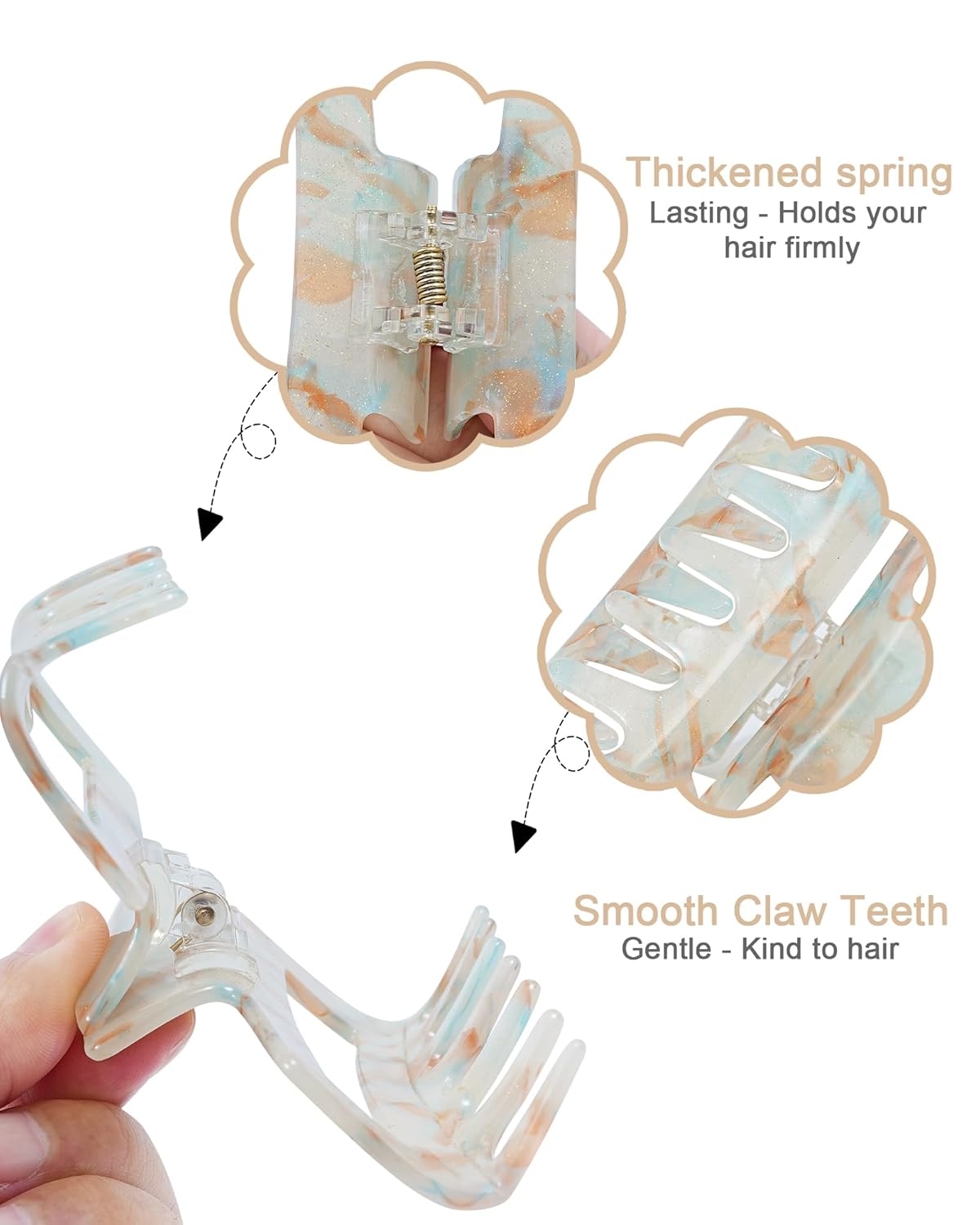 HOKEMP 2 Pack Acrylic Hair Claw Clips for Women, 3.93 Inch Large Non-Slip Strong Hold Rectangle HairClip for Thin Thick Hair (Color 2)