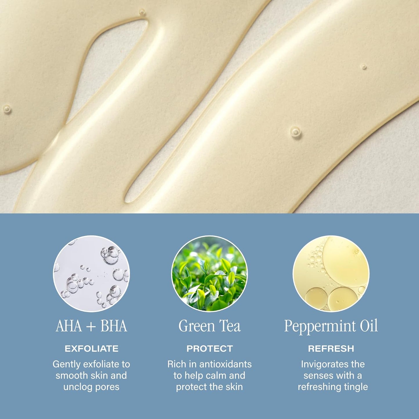 SKINN Daily Morning Face Wash, Green Tea + Mint Cleanser, 4oz - Gentle Exfoliating Facial Cleanser for All Skin Types - Formulated with Antioxidant & Botanical Oils & Salicylic Acid