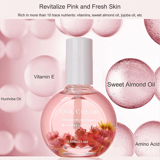 Flowery Scented Cuticle Oil, Infused with Real Flowers, Cuticle Revitalize Oil, Nail Oils For Growth And Strength, Cuticle Remover - Nail Strengthener - Cuticle Softener (0.92 fl.oz, ROSE)
