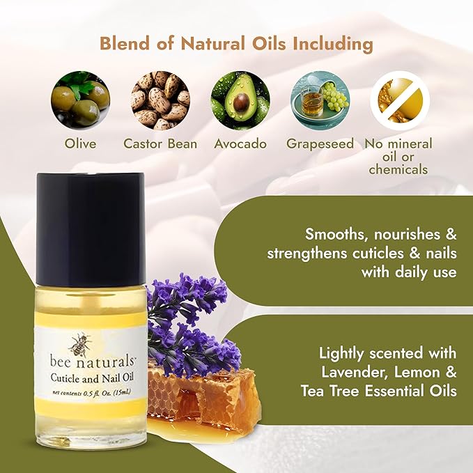 Bee Naturals Nail & Cuticle Oil 0.5 oz - Heals Cracked Nails & Rigid Cuticles. Deep moisture for nails and cuticles. Contains rich avocado and castor oils. Massage into nails and cuticles.