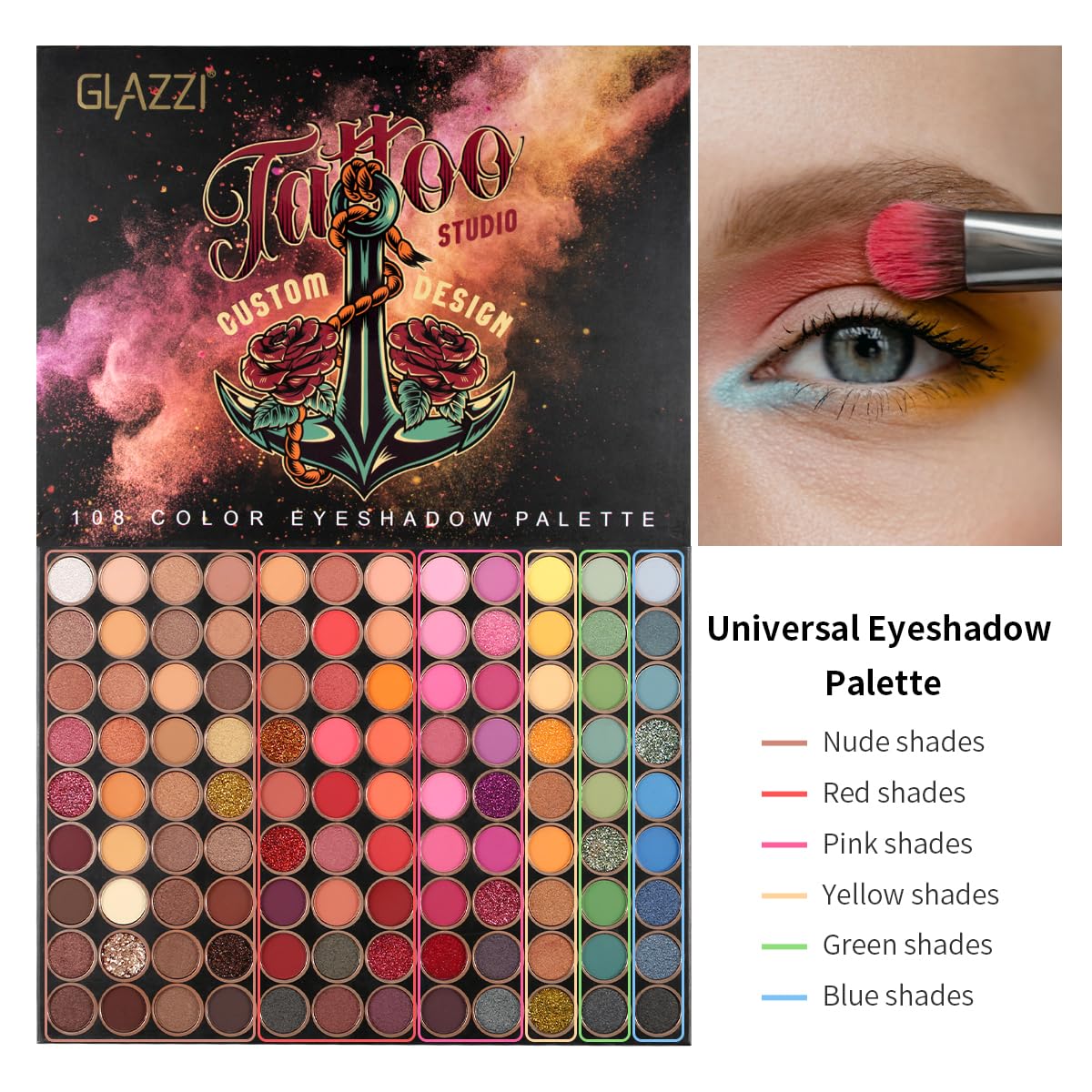 Eyeshadow Palette 108 Color Highly Pigmented Matte Shimmer Metallic Professional Eyeshadow Makeup Palette Long Lasting Blendable Waterproof Eye Shadow Cosmetics Kit