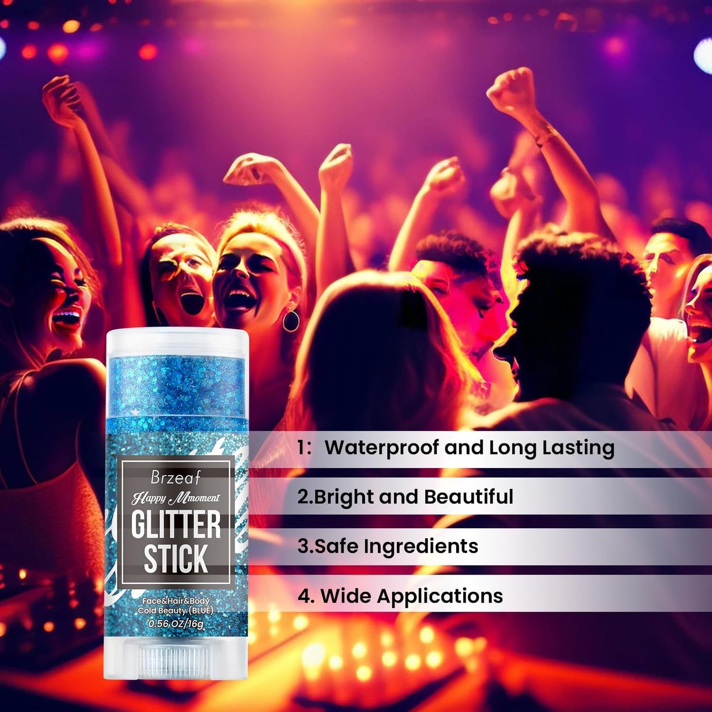Brzeaf Waterproof Blue Glitter Stick, Halloween Festival Rave Accessories, Safe Ingredients & Long Lasting, Hair Eyeshadow Face Glitter Stick, Singer Concert Music Rave Festival, Glitter Makeup