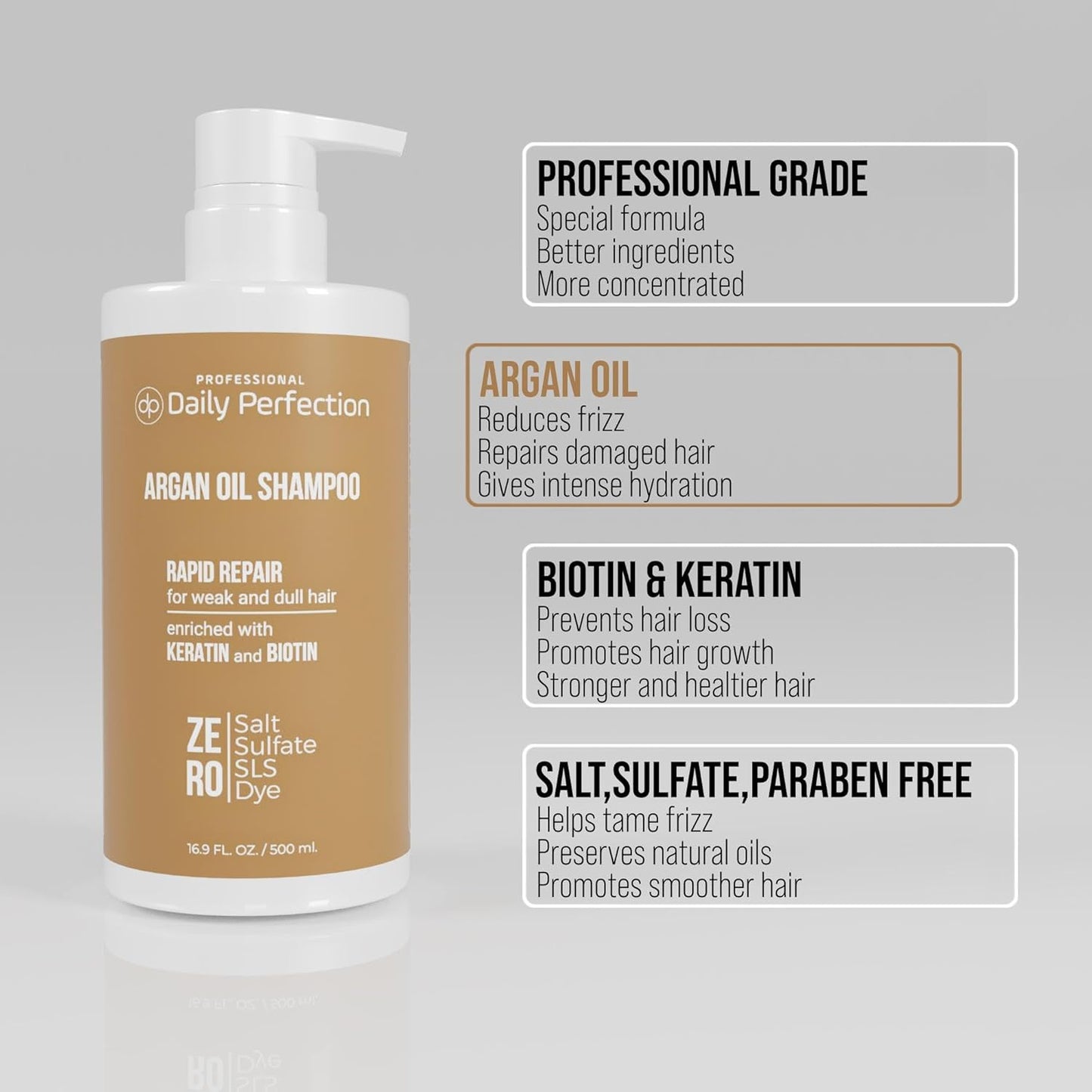 (dp) Argan Oil Shampoo – Repair & Protect Damaged Hair – Clean + Salon-Grade Formula with Biotin & Keratin