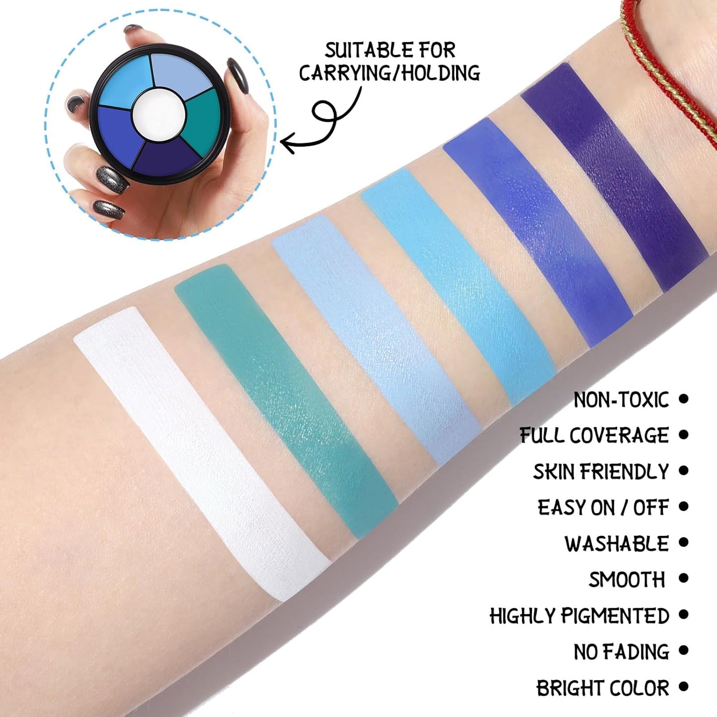 BOBISUKA Blue Face & Body Paint – 6 Colors Cream Washable Face Paint for Corpse Bride Sally Makeup Avatar Mermaid Costume & Theme – Easy to Blend, High Pigment & Long Lasting