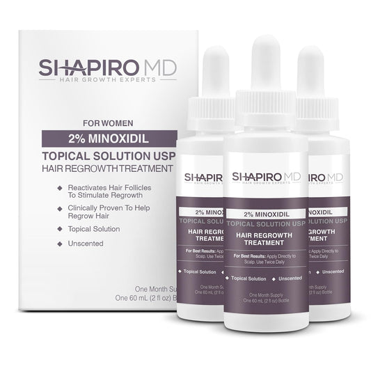 Shapiro MD Hair Growth Experts Minoxidil 2% Topical Solution for Women, Serum Promotes Hair Regrowth by Reactivating Hair Follicles (3 Month)