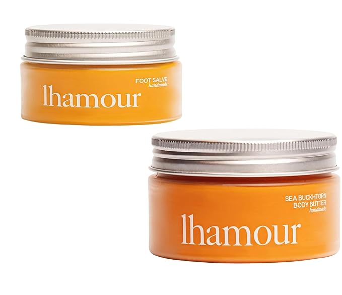 2-in1 Handmade Sea Buckthorn Oil Body Butter (3.53 oz) and Foot Salve for Dry Cracked Feet (1,06 oz)